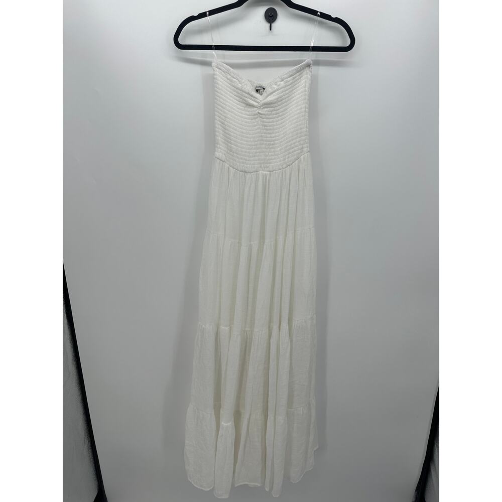 Fashion Nova Womens White Maxi Dress Size S Smocked Layered Flowy Boho Minimal